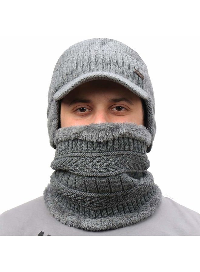 CAMOLAND Winter Beanie w/Visor & Earflaps for Men Women Outdoor Fleece Hat Scarf Set - Image 2