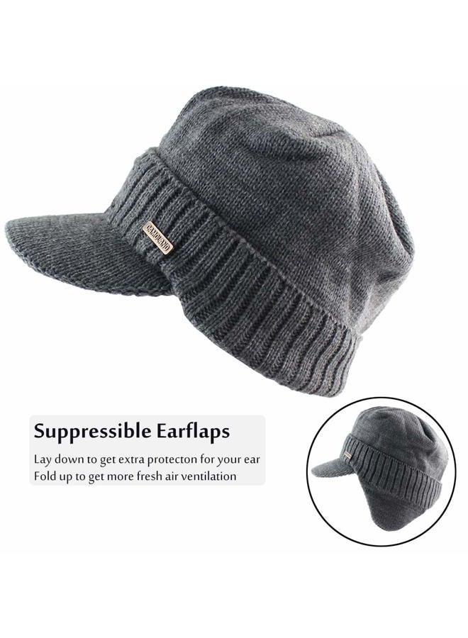 CAMOLAND Winter Beanie w/Visor & Earflaps for Men Women Outdoor Fleece Hat Scarf Set - Image 4