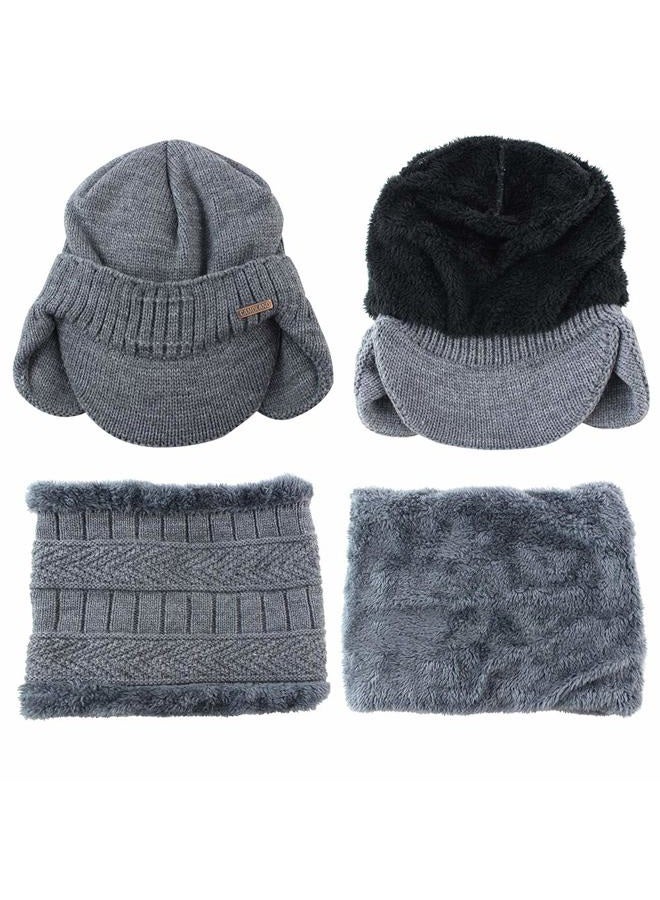 CAMOLAND Winter Beanie w/Visor & Earflaps for Men Women Outdoor Fleece Hat Scarf Set - Image 3