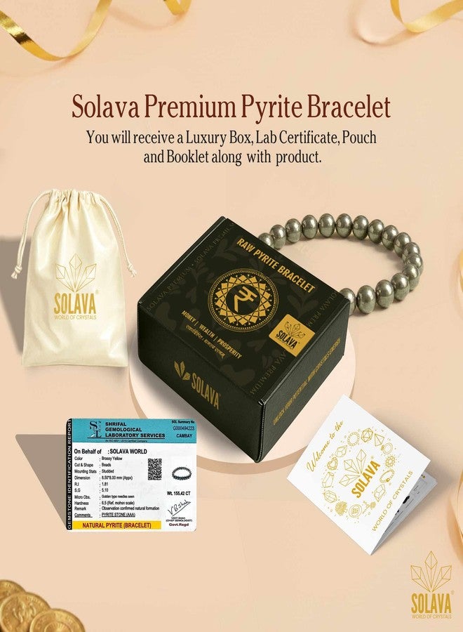 SOLAVA سوار سولافا بريميوم من حجر البيريت الأصلي المعتمد للرجال والنساء | سوار من حجر البيريت الخام الطبيعي | جودة AAA قابل للتعديل | مُنشّط | معتمد من مختبر حكومي - Image 2