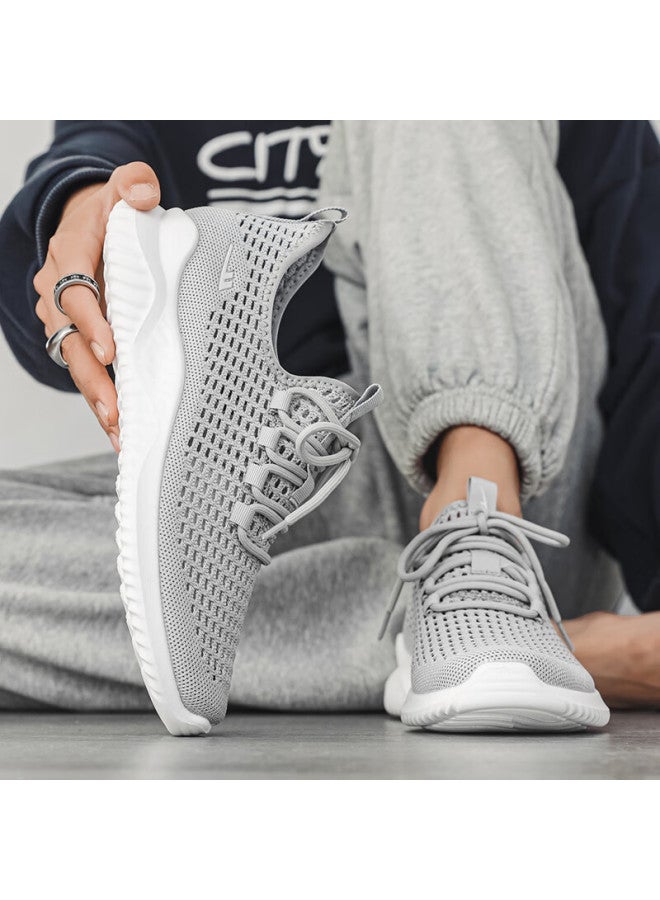 Pull Back Warrior Men's Flyknit Mesh Shoes Summer Breathable Outdoor Casual Sports Sneakers Gray Size 44 - Image 2