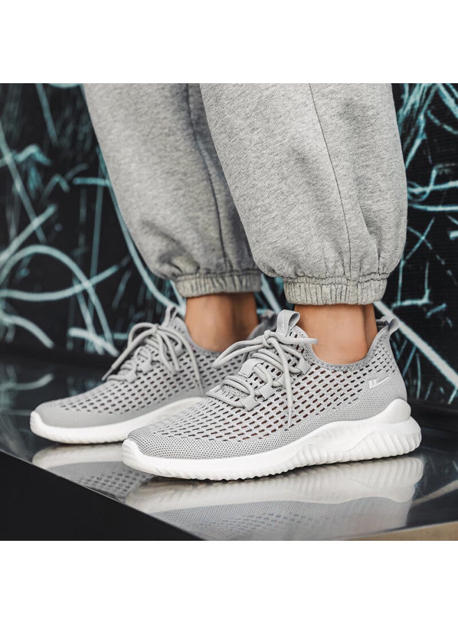 Pull Back Warrior Men's Flyknit Mesh Shoes Summer Breathable Outdoor Casual Sports Sneakers Gray Size 44 - Image 5