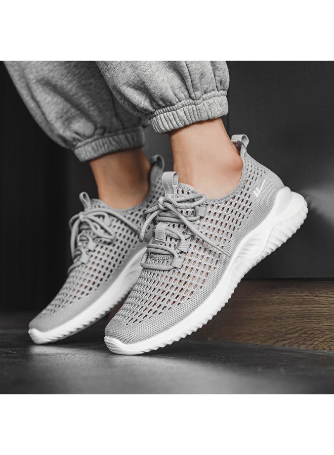 Pull Back Warrior Men's Flyknit Mesh Shoes Summer Breathable Outdoor Casual Sports Sneakers Gray Size 44 - Image 3