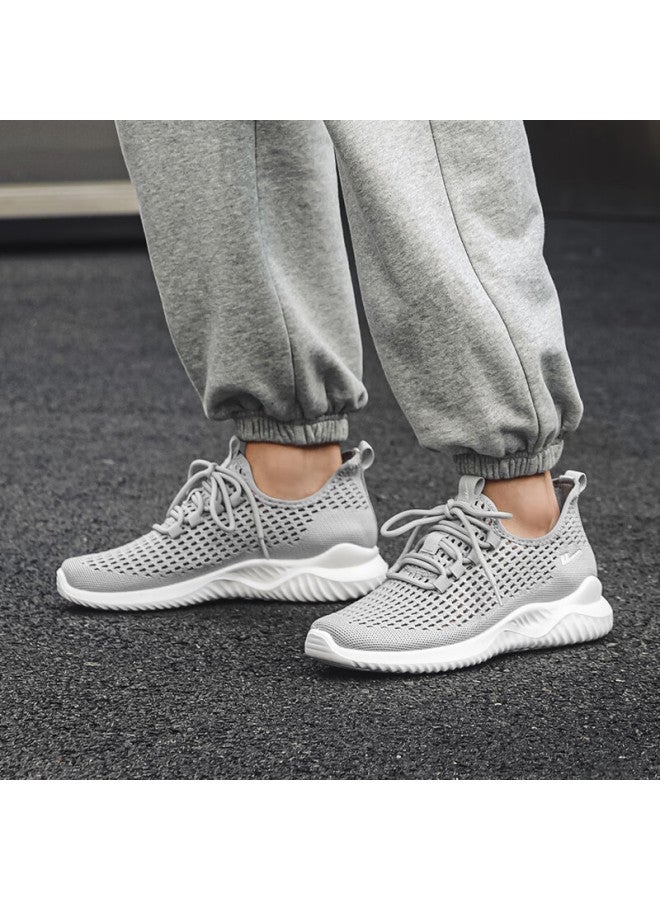 Pull Back Warrior Men's Flyknit Mesh Shoes Summer Breathable Outdoor Casual Sports Sneakers Gray Size 44 - Image 1