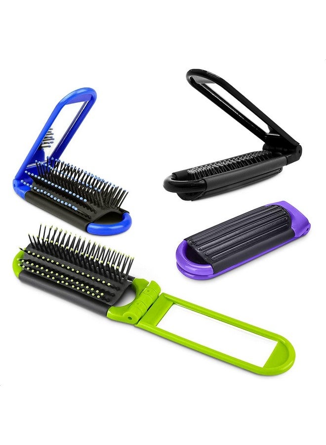 4 Pack Travel Brushes For Hair - Foldable Hair Brush Compact Hair Brush Pocket Folding With Mirror Travel Hair Folding Brush Purse Hair Brush Portable