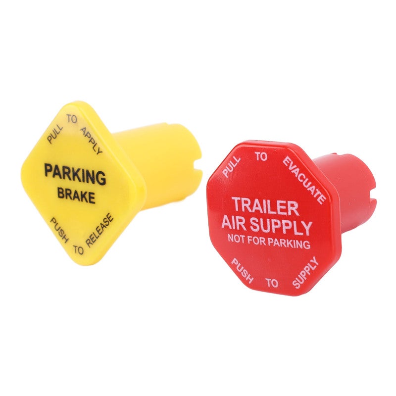 Parking Brake Knobs 2-Pack (Yellow Red) Enhanced Visibility Durable Plastic Air Brake Knobs - Easy Direct Replacement Trailer Brake Knob for Peterbilt Kenworth Western Star Semi Truck Push Pull Valves - Image 4