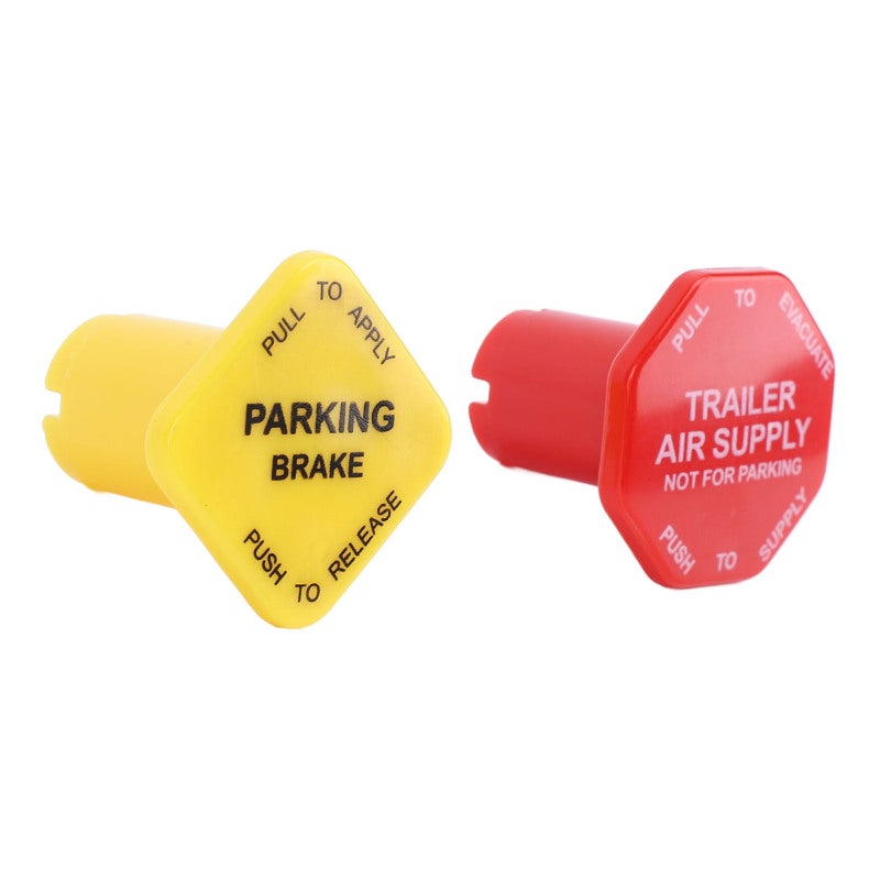 Parking Brake Knobs 2-Pack (Yellow Red) Enhanced Visibility Durable Plastic Air Brake Knobs - Easy Direct Replacement Trailer Brake Knob for Peterbilt Kenworth Western Star Semi Truck Push Pull Valves - Image 3