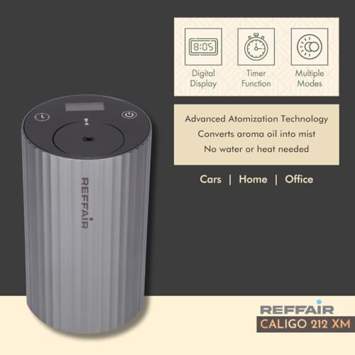 Reffair 212 XM Waterless Essential Oil Diffuser for Cars, Home & Office | Essential Oil Diffuser for Aromatherapy with Display & Timer Function (Dark Grey) - Image 3