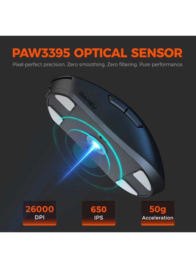 DAREU ماوس الألعاب اللاسلكي A950GM، 60 جرام خفيف الوزن، مستشعر بصري PAW3395 بدقة 26K DPI، 2.4G/بلوتوث/سلكي، يدعم الشحن السريع، 5 أزرار قابلة للبرمجة، عمر بطارية 128 ساعة للكمبيوتر/اللابتوب/ماك - Image 3