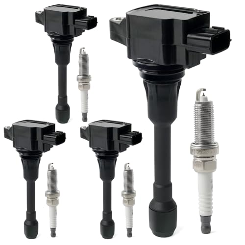 BELKEBIR Set of 4 Ignition Coil Pack & Iridium Spark Plugs Compatible with 1.6L 1.8L 2.0L 2.5L L4 2007-2018 Nissan Altima Rogue Sentra Versa Cube Frontier NV200, Infiniti FX50 M56 Q70 QX60 Replace UF549 & 9029 - Image 1