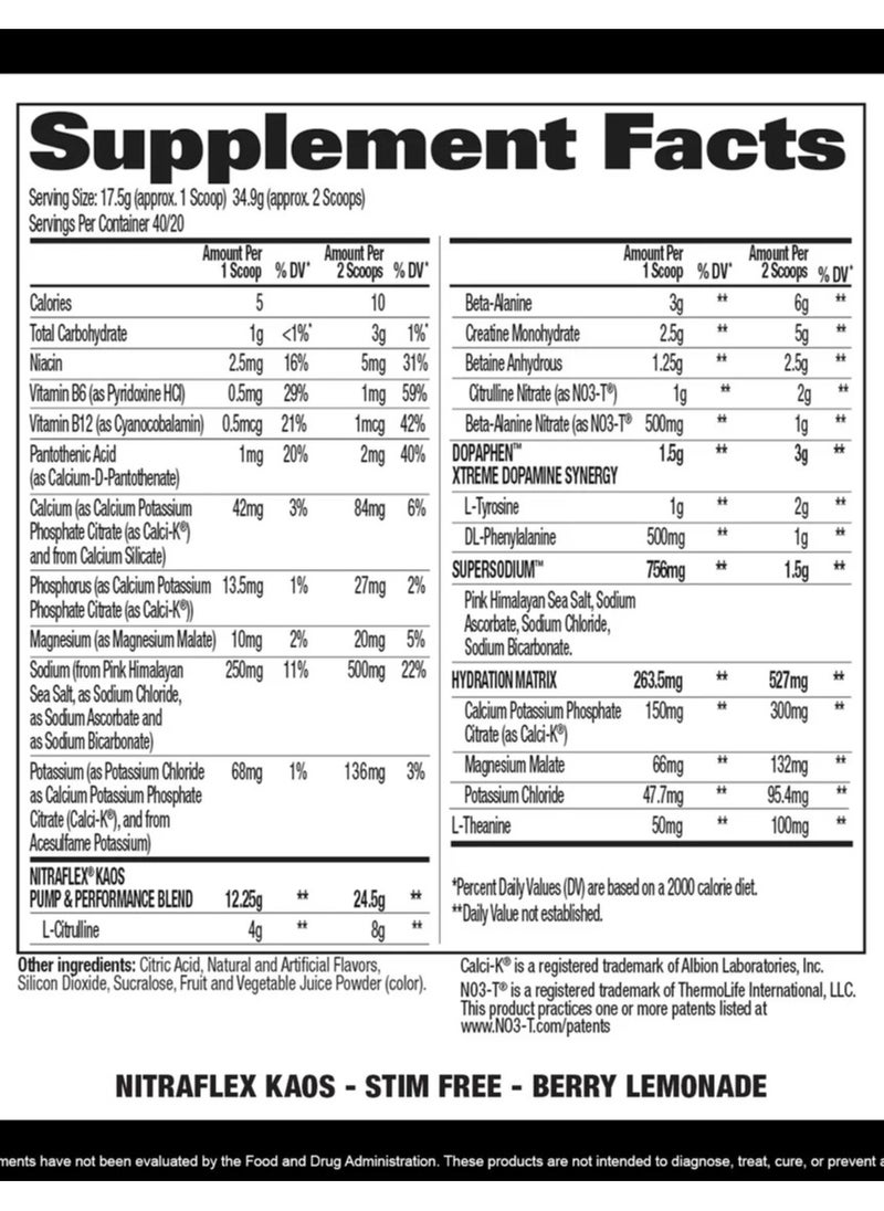 GAT SPORT Gat Sport, Nitraflex, Kaos, Stim Free, Pre Workout King, 700g, Berry Lemonade, 40 Servings  - Image 3
