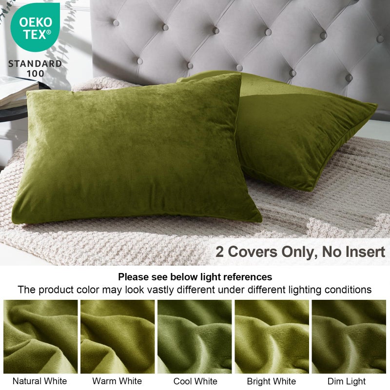 PHF Super Soft Velvet Pillowcases Standard Size  No Insert  2 Pack Luxury Cozy Warm Pillow Shams Covers with Envelope Closure  20"" X 26"" Cozy Fuzzy Flannel Pillow Case  Olive Green - Image 3