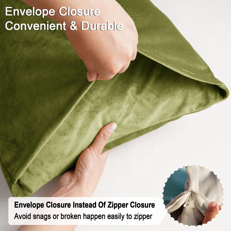 PHF Super Soft Velvet Pillowcases Standard Size  No Insert  2 Pack Luxury Cozy Warm Pillow Shams Covers with Envelope Closure  20"" X 26"" Cozy Fuzzy Flannel Pillow Case  Olive Green - Image 4