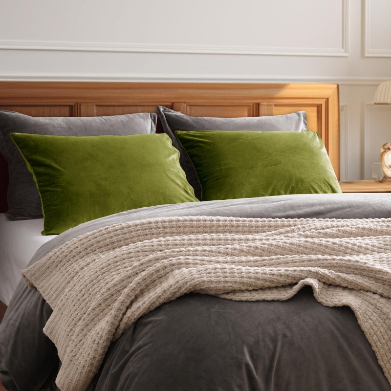 PHF Super Soft Velvet Pillowcases Standard Size  No Insert  2 Pack Luxury Cozy Warm Pillow Shams Covers with Envelope Closure  20"" X 26"" Cozy Fuzzy Flannel Pillow Case  Olive Green - Image 2