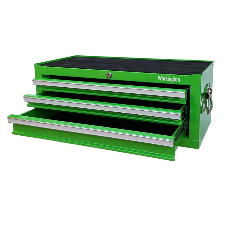 Workington Industrial 3 Drawers Portable Metal Intermediate Box, 26" Middle Tool Chest Cabinet with Ball Bearing Drawer Slides, Steel Tool Storage Box Organizer 4009 Green - Image 4
