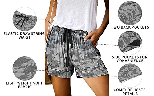 ONLYSHE Summer Comfy Shorts for Women Girls Camo Print Waistband Pocketed Shorts L - Image 4