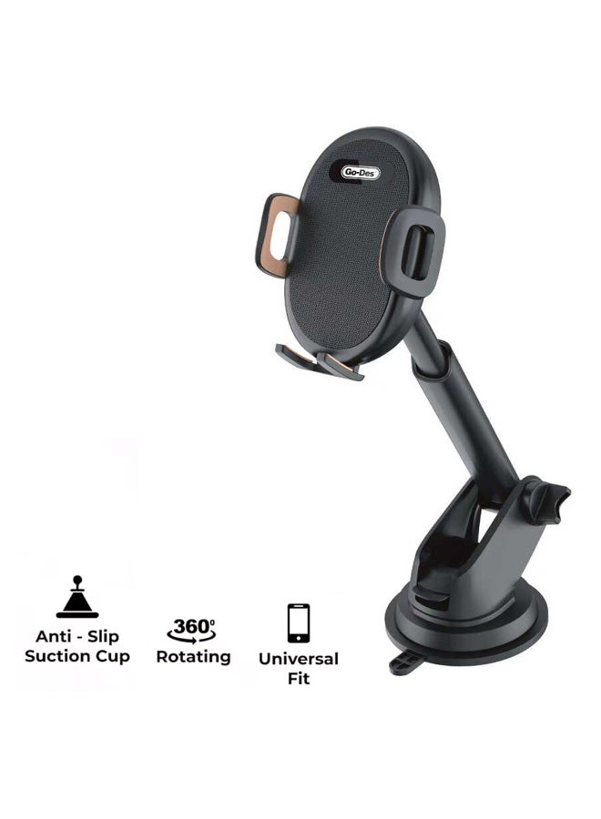 جو-ديز حامل جوال للسيارة 2 في 1 GD-HD753 مع كوب شفط قوي، مشبك فتحة تهوية، دوران 360 درجة، ذراع تلسكوبي قابل للتعديل 75 مم، قبضة ذاتية الشد، حامل لوحة القيادة والزجاج الأمامي لجميع الهواتف الذكية - Image 4