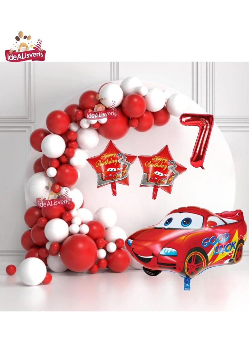 Store Star Car 7 Year Old Red White Concept Birthday Party Set with Foil Balloons 