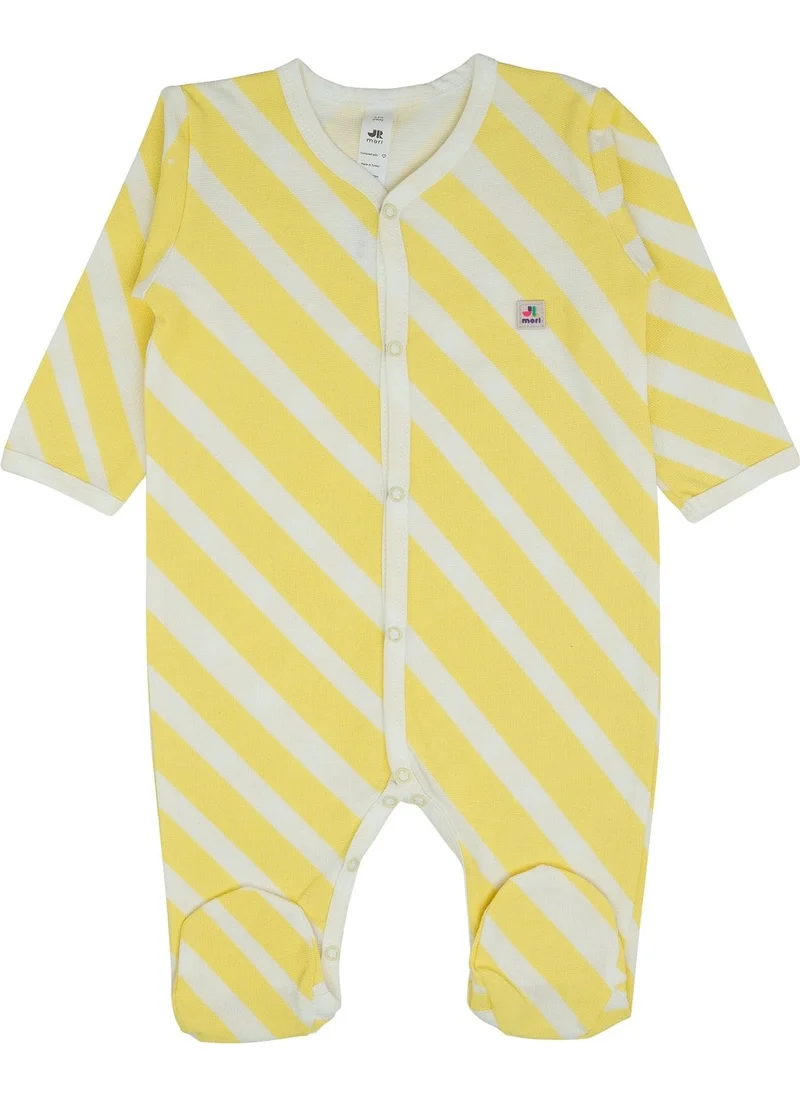 Jrmori Sideways Stripe Printed Jumpsuit with Snap Fasteners