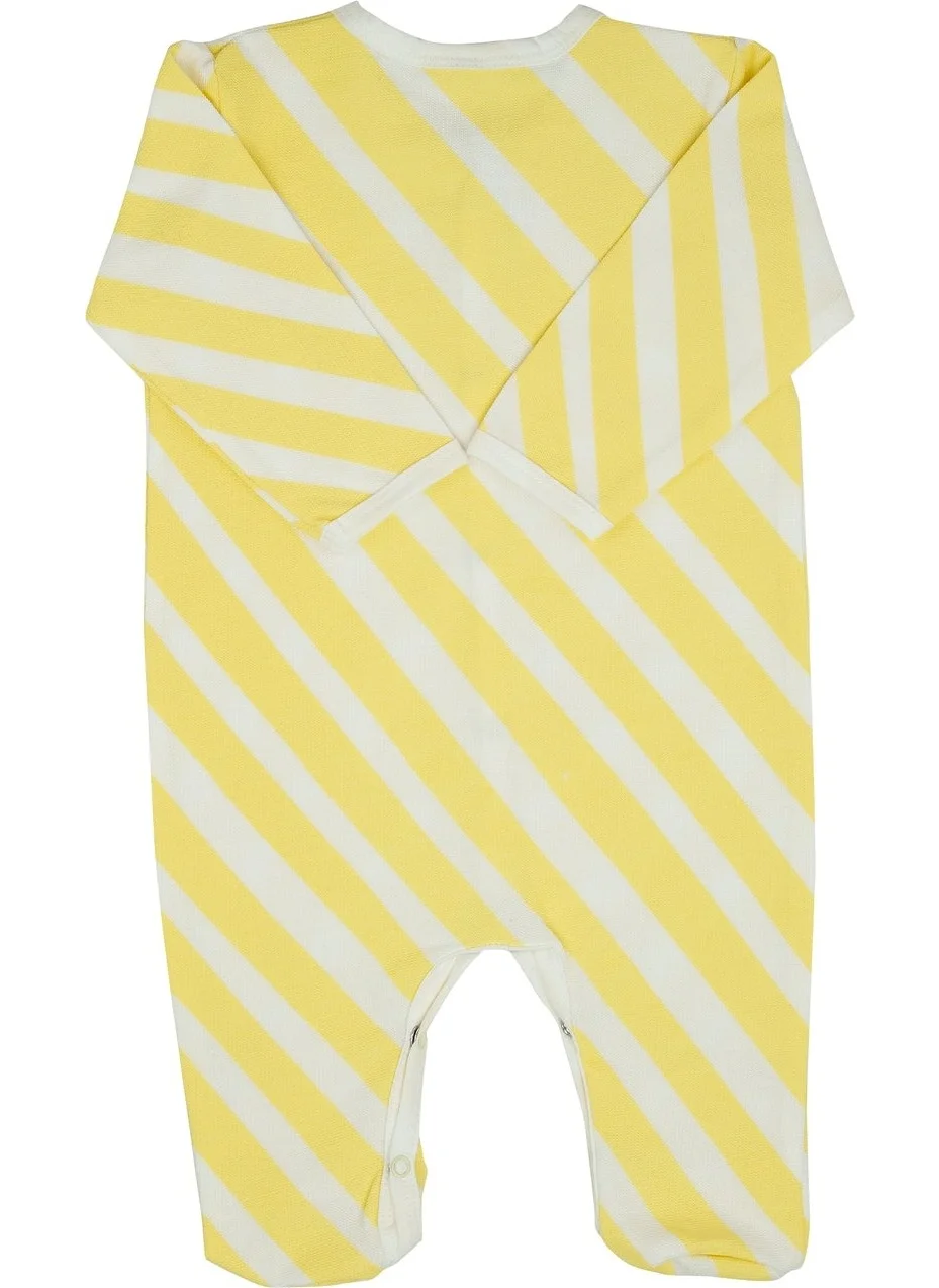 Jrmori Sideways Stripe Printed Jumpsuit with Snap Fasteners