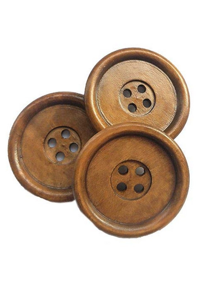 شينكو كرافت 30 قطعة حجم كبير 40 مم 1 1/2 بوصة أزرار خشبية مستديرة 4 ثقوب زر خياطة حرفية (بني) - Image 1