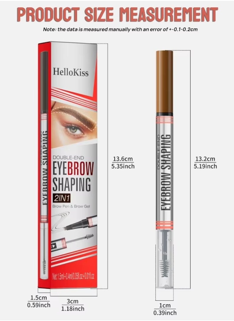 HelloKiss - Double End Eyebrow Shaping 2 in 1 4 Tip Head Brow Pen and Eyebrow Gel Clear Brow Styling Gel and Eyebrow Color Ink Pen Hair Like Strokes Smooth Stroke Liquid Eyebrow Pencil Black 04 - Image 1
