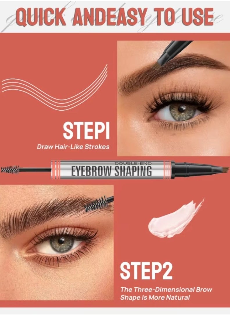 HelloKiss - Double End Eyebrow Shaping 2 in 1 4 Tip Head Brow Pen and Eyebrow Gel Clear Brow Styling Gel and Eyebrow Color Ink Pen Hair Like Strokes Smooth Stroke Liquid Eyebrow Pencil Black 04 - Image 1