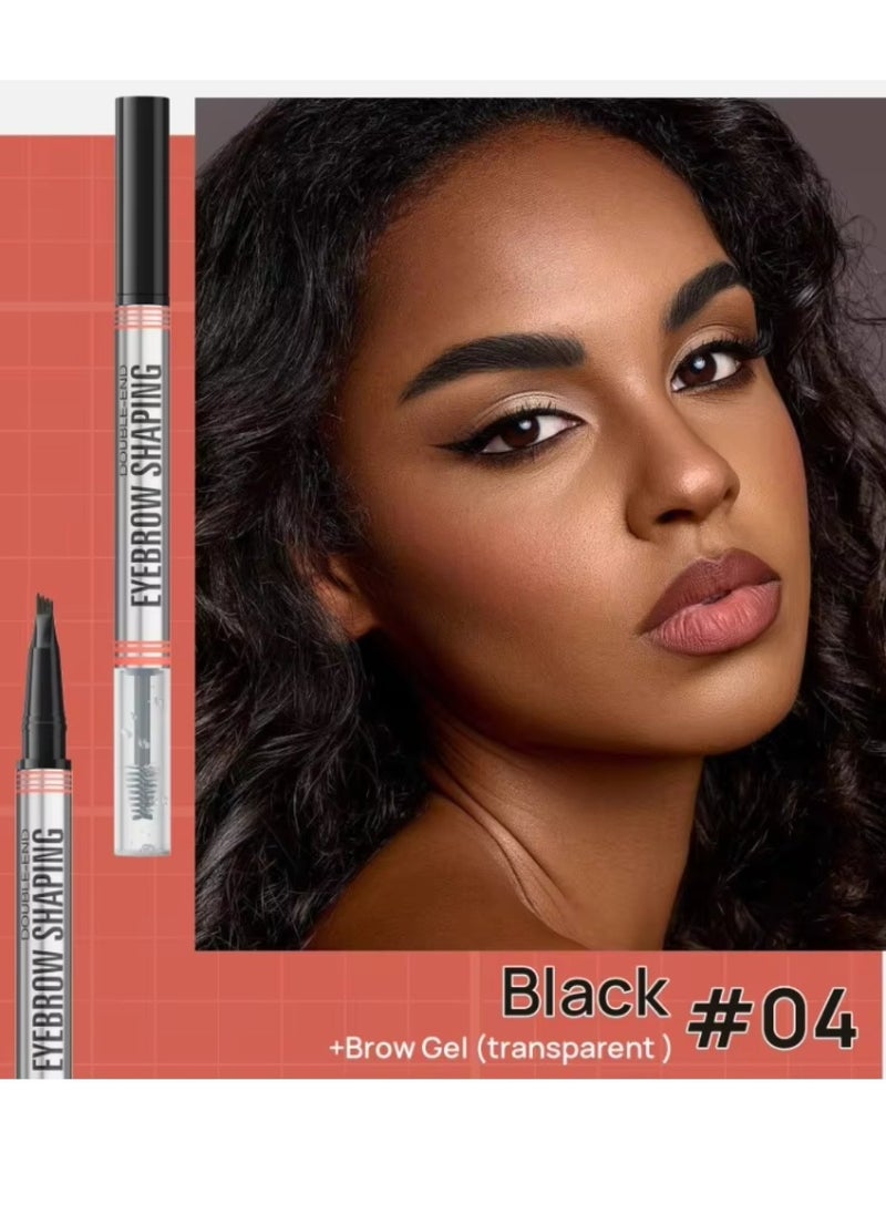HelloKiss Double End Eyebrow Shaping 2 in 1 4 Tip Head Brow Pen and Eyebrow Gel Clear Brow Styling Gel and Eyebrow Color Ink Pen Hair Like Strokes Smooth Stroke Liquid Eyebrow Pencil Black 04  - Image 2
