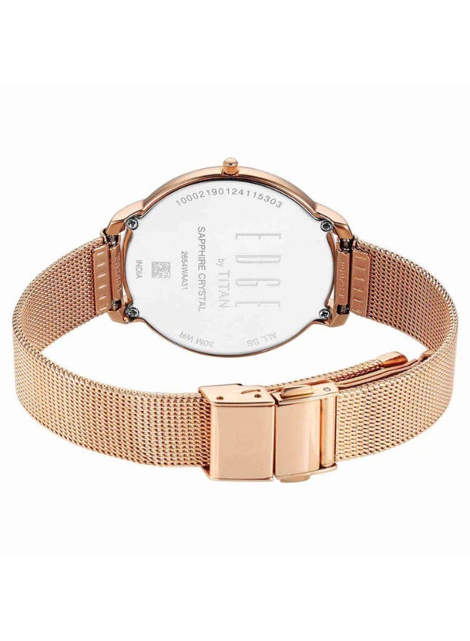 TITAN ساعة إيدج ميتال للسيدات أليور 2654WM02 – قرص من أم اللؤلؤ، حزام من الفولاذ المقاوم للصدأ باللون الوردي، حركة كوارتز - Image 5