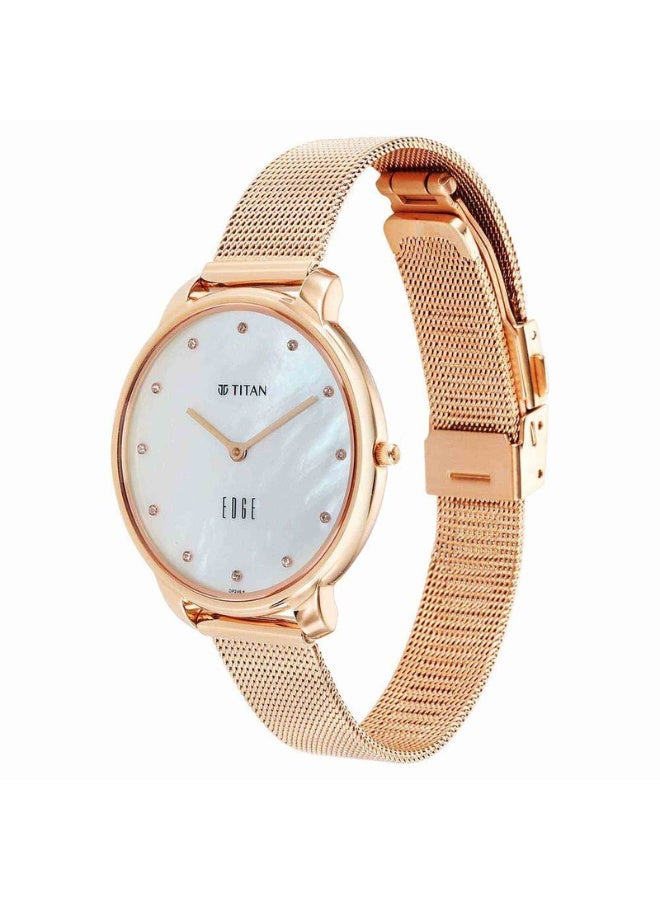 TITAN ساعة إيدج ميتال للسيدات أليور 2654WM02 – قرص من أم اللؤلؤ، حزام من الفولاذ المقاوم للصدأ باللون الوردي، حركة كوارتز - Image 3