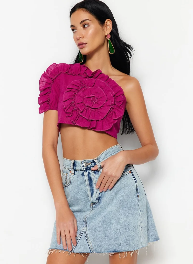trendyol One Shoulder Ruffle Crop Top