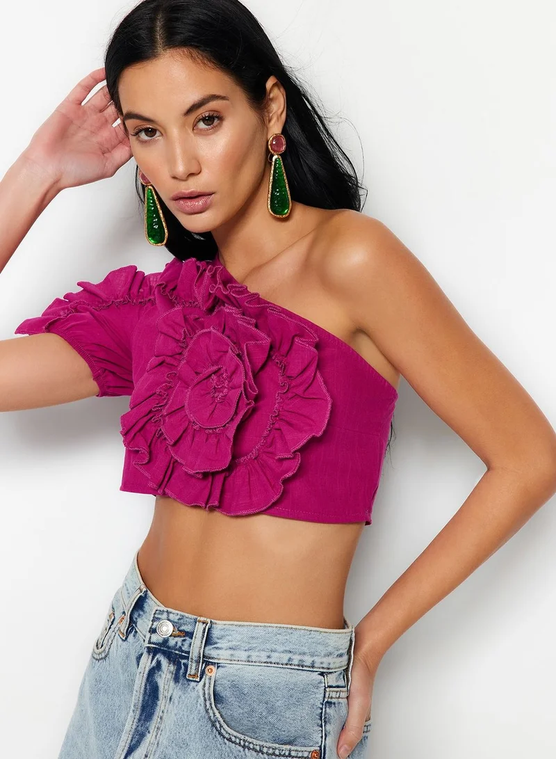 trendyol One Shoulder Ruffle Crop Top