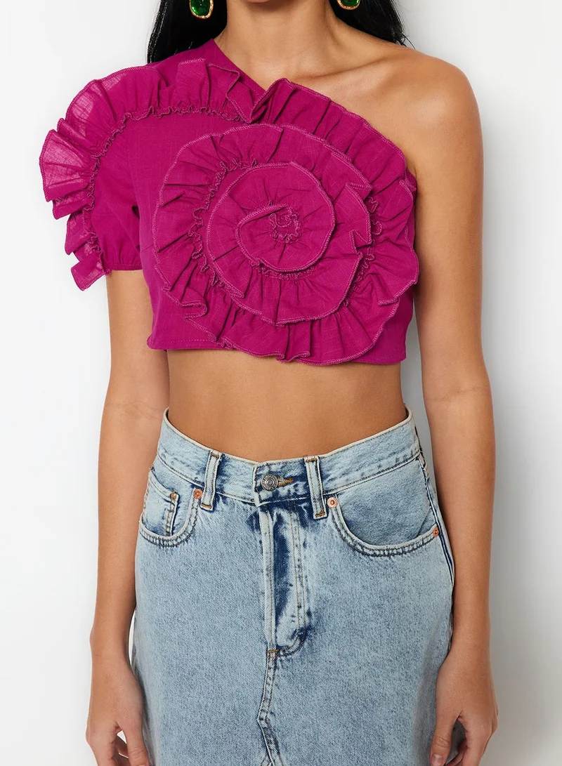 trendyol One Shoulder Ruffle Crop Top