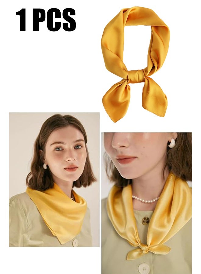 KANGLI Women Girls Scarf Square Neck Scarf Handkerchief Retro Satin Ribbon Scarf（Yellow） - Image 1
