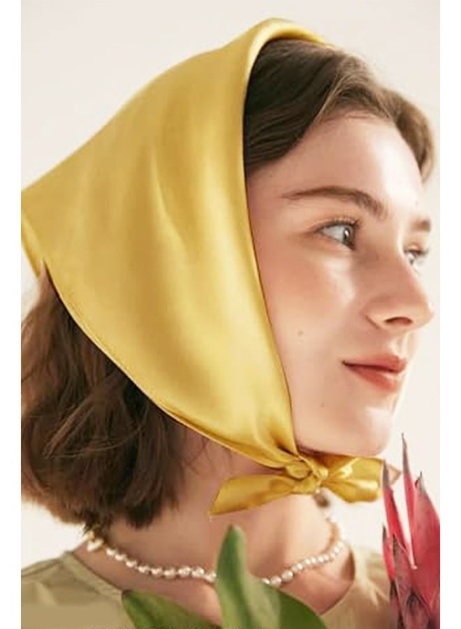 KANGLI Women Girls Scarf Square Neck Scarf Handkerchief Retro Satin Ribbon Scarf（Yellow） - Image 2