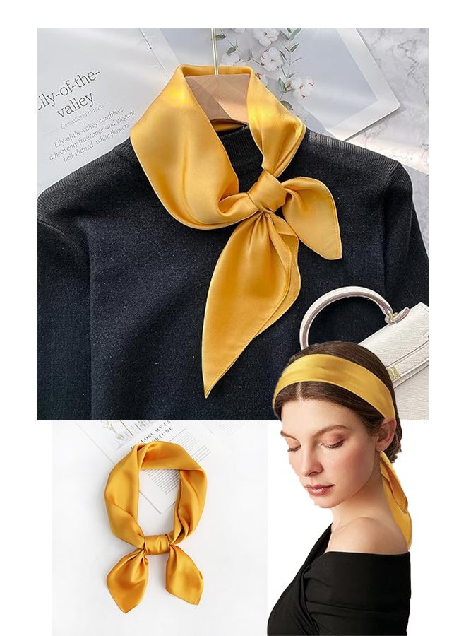 KANGLI Women Girls Scarf Square Neck Scarf Handkerchief Retro Satin Ribbon Scarf（Yellow） - Image 3