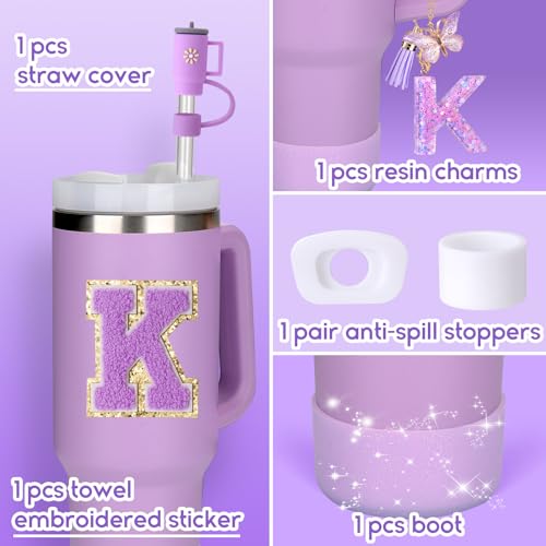 Mity rain 6PCS Cup Accessories Set for Stanley Cup 30oz 40oz tumbler with handle, Including Silicone Straw Topper Cover Cap and Boot, Spill Proof Stopper, Handle Charm, Initials Sticker (Letter K) - Image 3