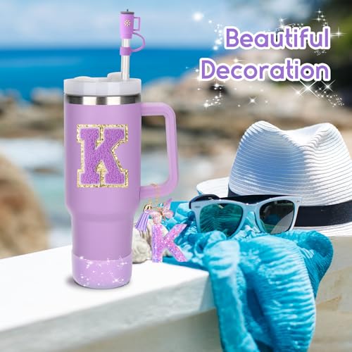 Mity rain 6PCS Cup Accessories Set for Stanley Cup 30oz 40oz tumbler with handle, Including Silicone Straw Topper Cover Cap and Boot, Spill Proof Stopper, Handle Charm, Initials Sticker (Letter K) - Image 2