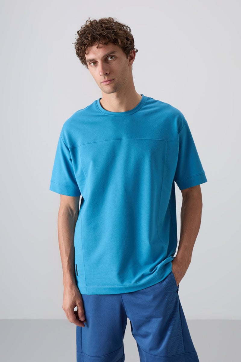 Tommy Life Petrol Blue Cotton Thick Soft Texture Oversize Fit Basic Men's T-Shirt - 88349  - Image 1