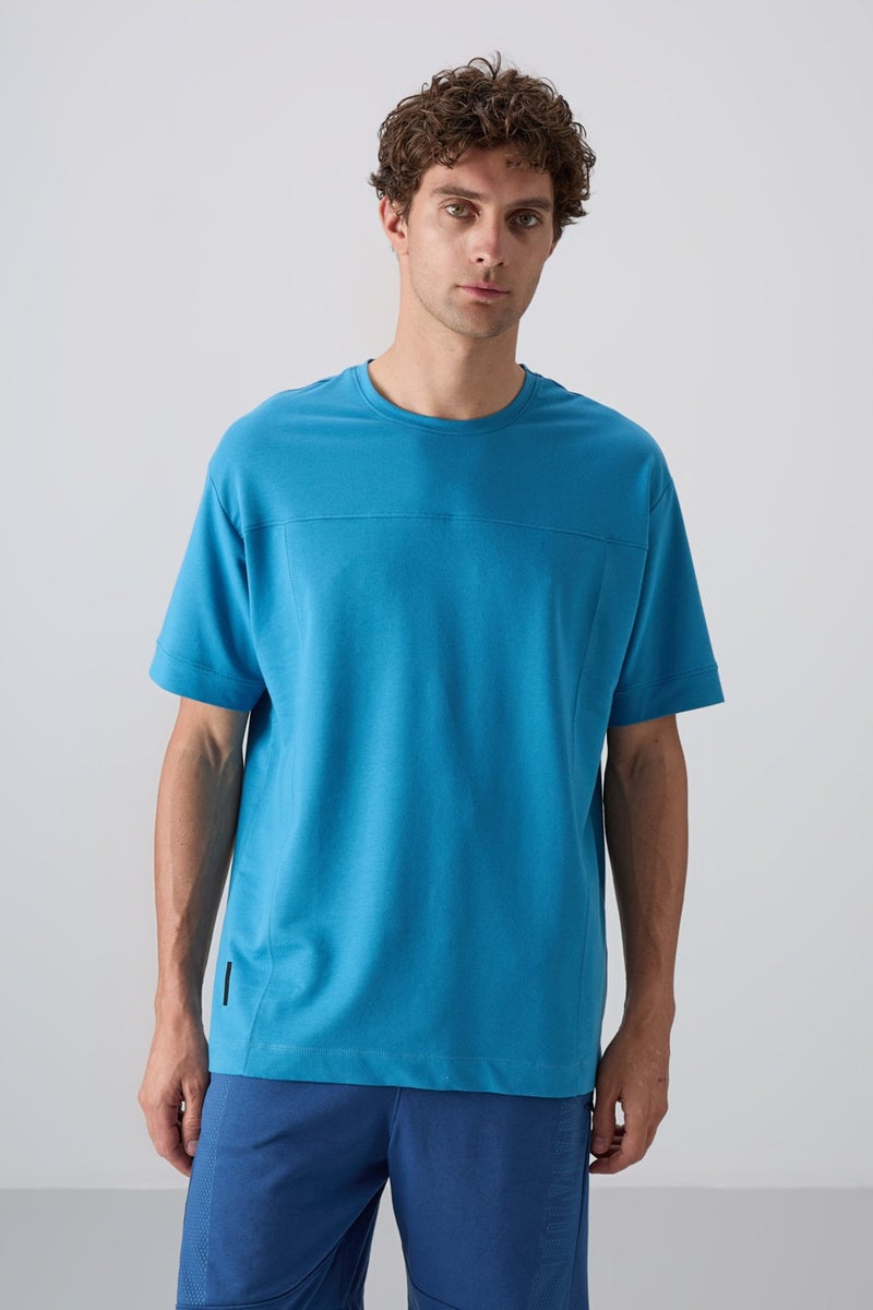 Tommy Life Petrol Blue Cotton Thick Soft Texture Oversize Fit Basic Men's T-Shirt - 88349  - Image 4