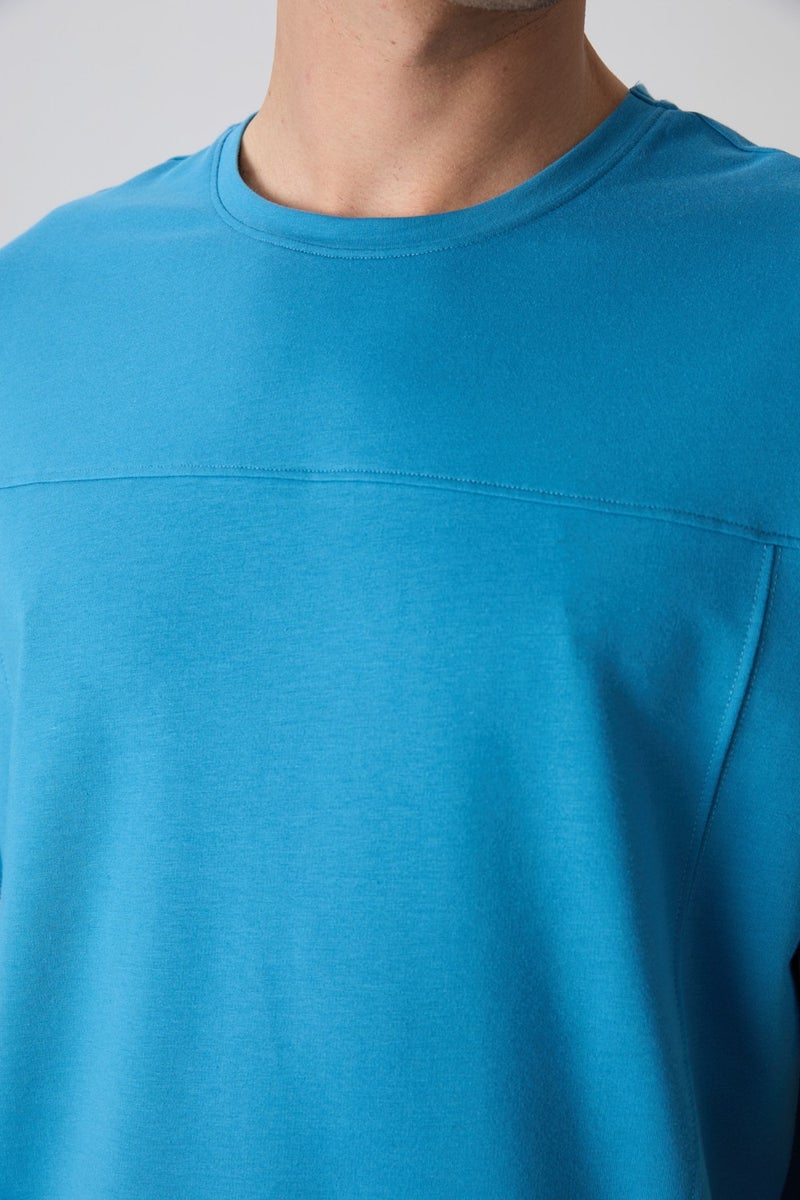 Tommy Life Petrol Blue Cotton Thick Soft Texture Oversize Fit Basic Men's T-Shirt - 88349  - Image 2