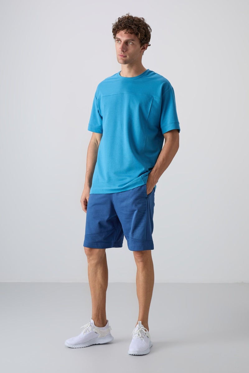 Tommy Life Petrol Blue Cotton Thick Soft Texture Oversize Fit Basic Men's T-Shirt - 88349  - Image 3