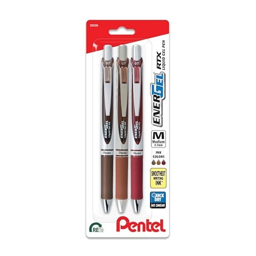 Pentel قلم جل سائل قابل للسحب من بنتل EnerGel RTX، تغيير اللون، 0.7 مم، بني، حبر بني وبورجوندي، عبوة من 3 أقلام (BL77CHABP3M) - Image 4