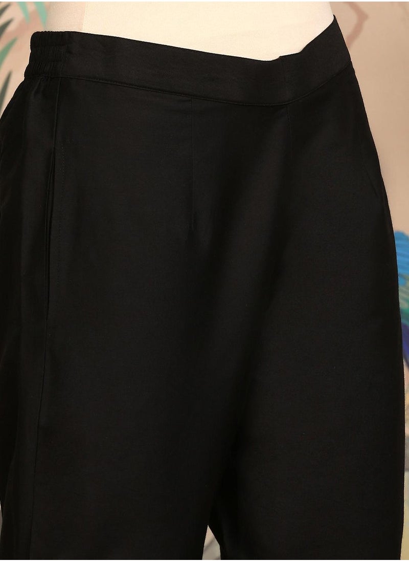ISHIN Women's Black Polyester Blend Self Design Full Length Palazzo Kurta Set  - Image 3