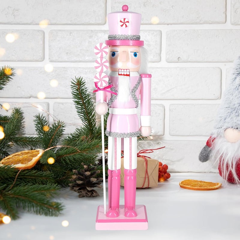 MicoSim Christmas Nutcracker Decor, 14.2" Wooden Decorations, Collectible Ornament for Festival Party Outdoor Xmas Gifts (Square Bottom Lollipop) - Image 1