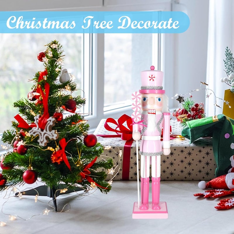 MicoSim Christmas Nutcracker Decor, 14.2" Wooden Decorations, Collectible Ornament for Festival Party Outdoor Xmas Gifts (Square Bottom Lollipop) - Image 3