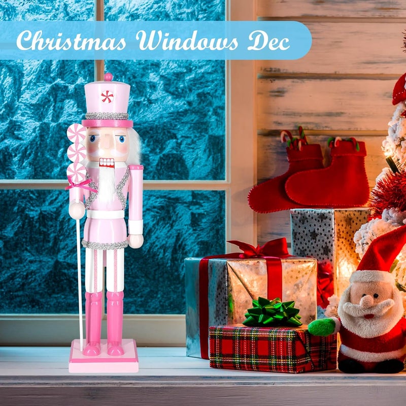 MicoSim Christmas Nutcracker Decor, 14.2" Wooden Decorations, Collectible Ornament for Festival Party Outdoor Xmas Gifts (Square Bottom Lollipop) - Image 5