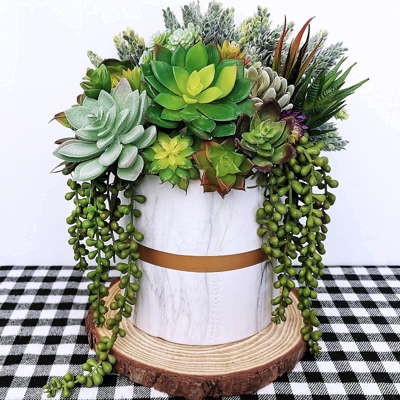 Supla Supla 14 Pcs Unpotted Artificial Succulents Plants Bulk Assorted Faux Succulents in Different Green Hanging String of Pearls Cactus Aloe Succulent Picks for Wedding Centerpieces Floral Arrangement  - Image 4