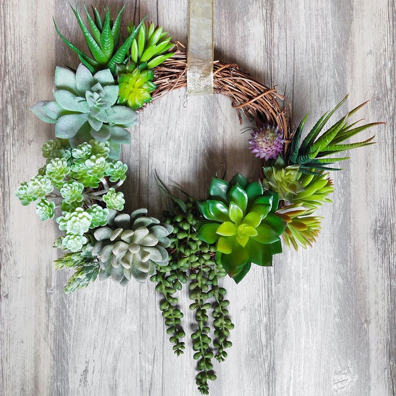 Supla Supla 14 Pcs Unpotted Artificial Succulents Plants Bulk Assorted Faux Succulents in Different Green Hanging String of Pearls Cactus Aloe Succulent Picks for Wedding Centerpieces Floral Arrangement  - Image 3