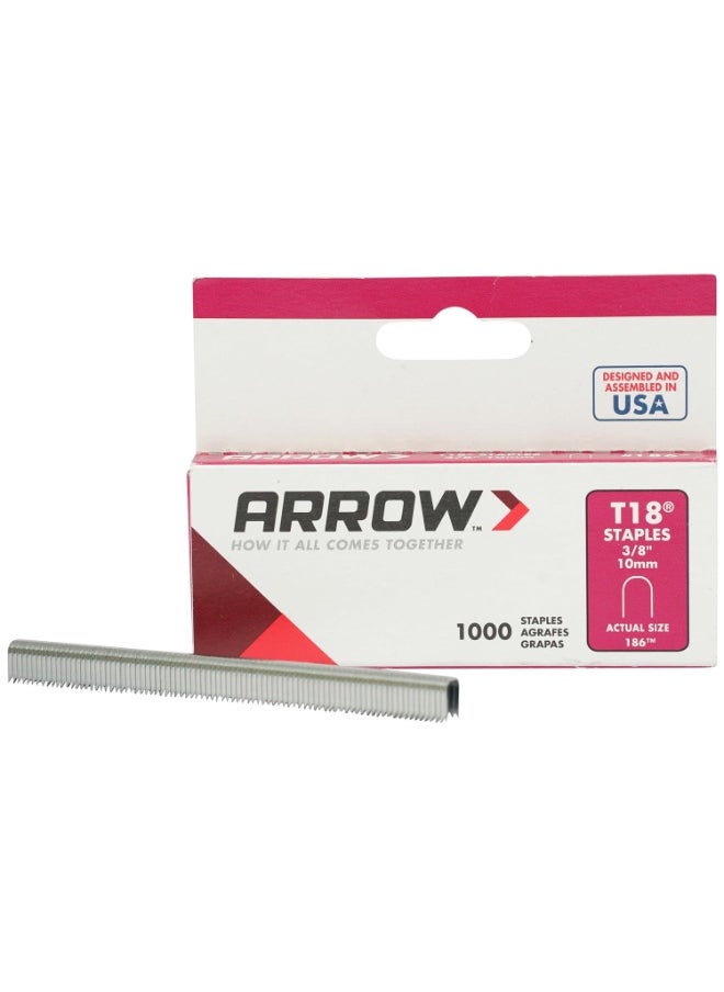 Arrow Arrow 186 T18 3/8-Inch Leg Length, 3/16-Inch Crown Size, Staples 1,000 Count  - Image 1